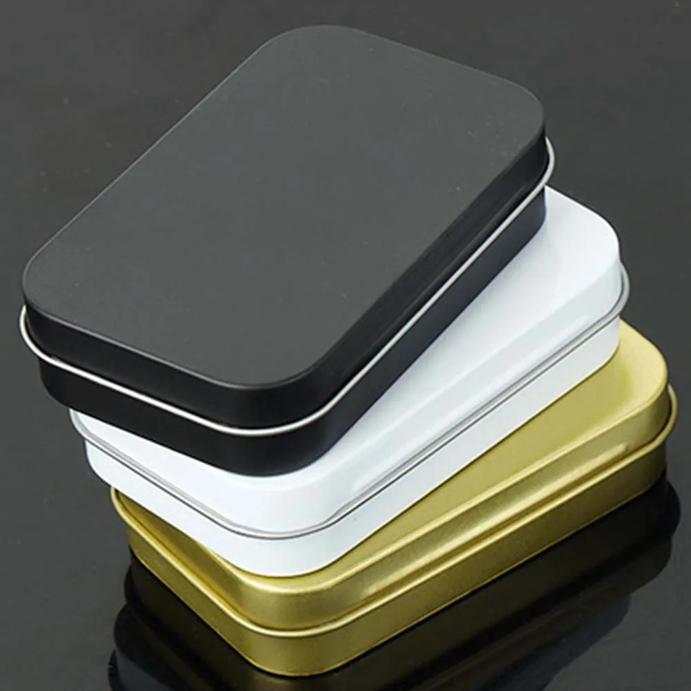 Small Empty Metal Tin Money Coin Candy Key Case Organizer Survival Kit Tin Silver Black Gold White Flip Jewelry Storage Box