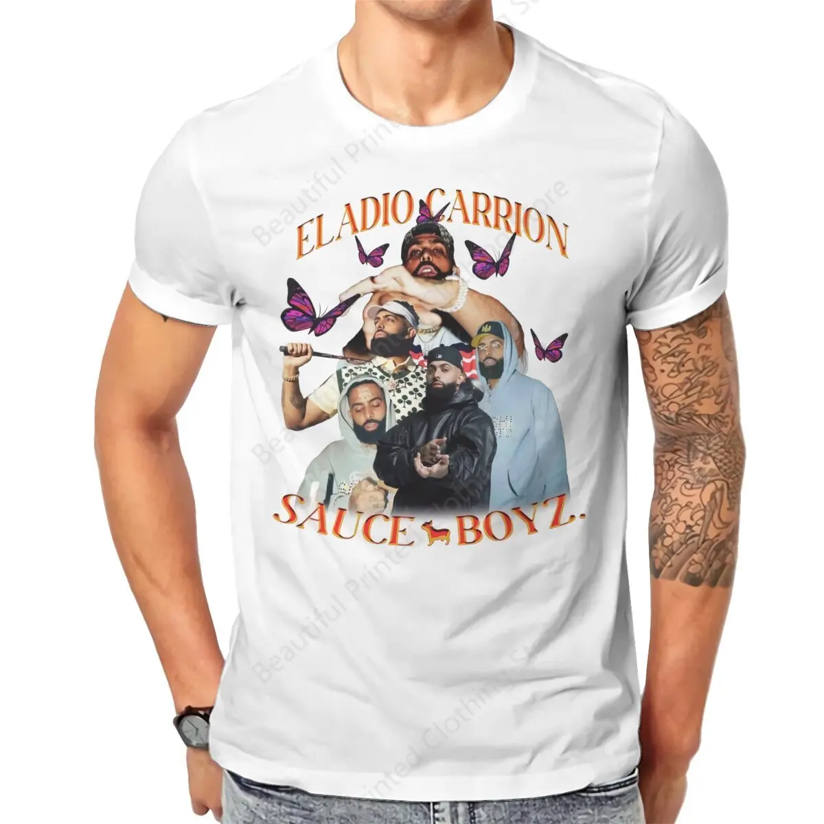 Mens T-Shirt Eladio Carrion Sauce Boyz Funny Printing T-Shirts Loose Crewneck Breathable Tee Cotton Fun Tees