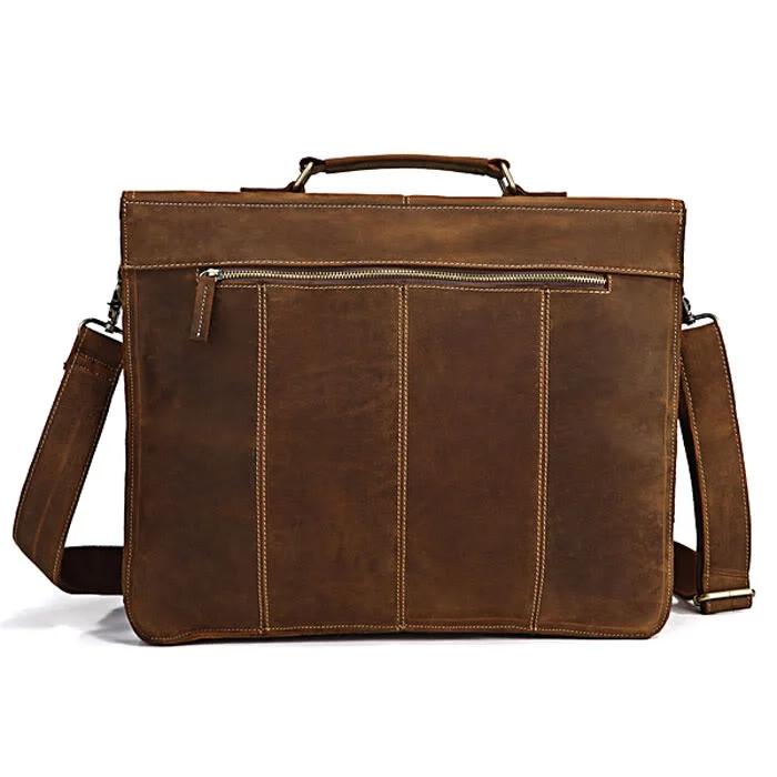 Verrücktes Pferd Vintage Leder Männer Aktentasche große Business-Tasche 15 "Laptop-Tasche Tasche echte Schulter Portfolio braun