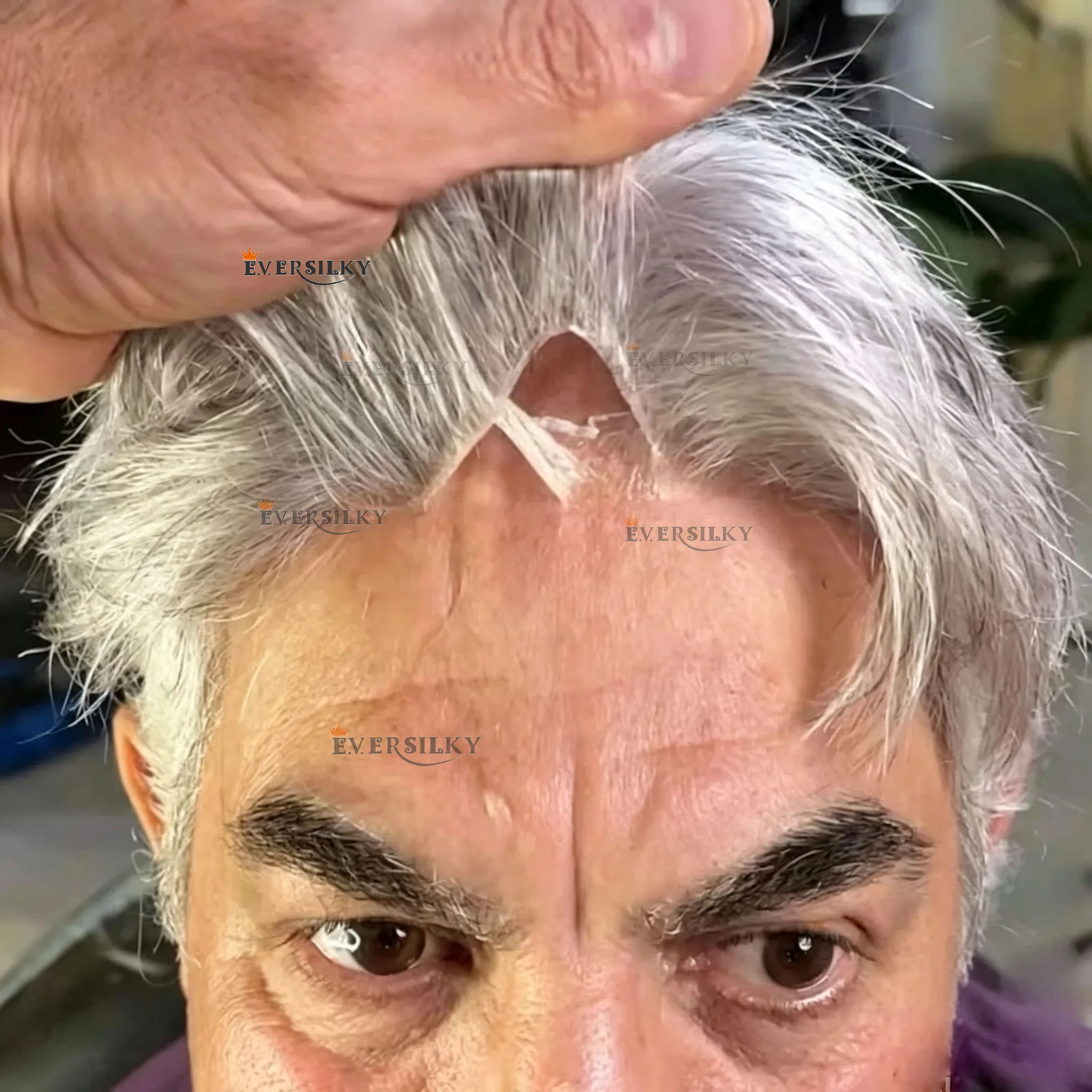 Ultra Thin 0.02mm Skin 1B80 White Grey 550# 60r# Blonde Human Hair 80%Density Silicon Transparent PU Toupee for Men Prosthesis