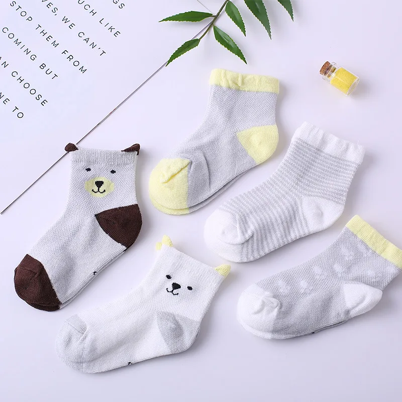 5 Pairs/Lot Children Cotton Socks Boy Girl Baby Cute Cartoon Soft Mesh Socks For Spring Summer New Fashion Kids Gifts