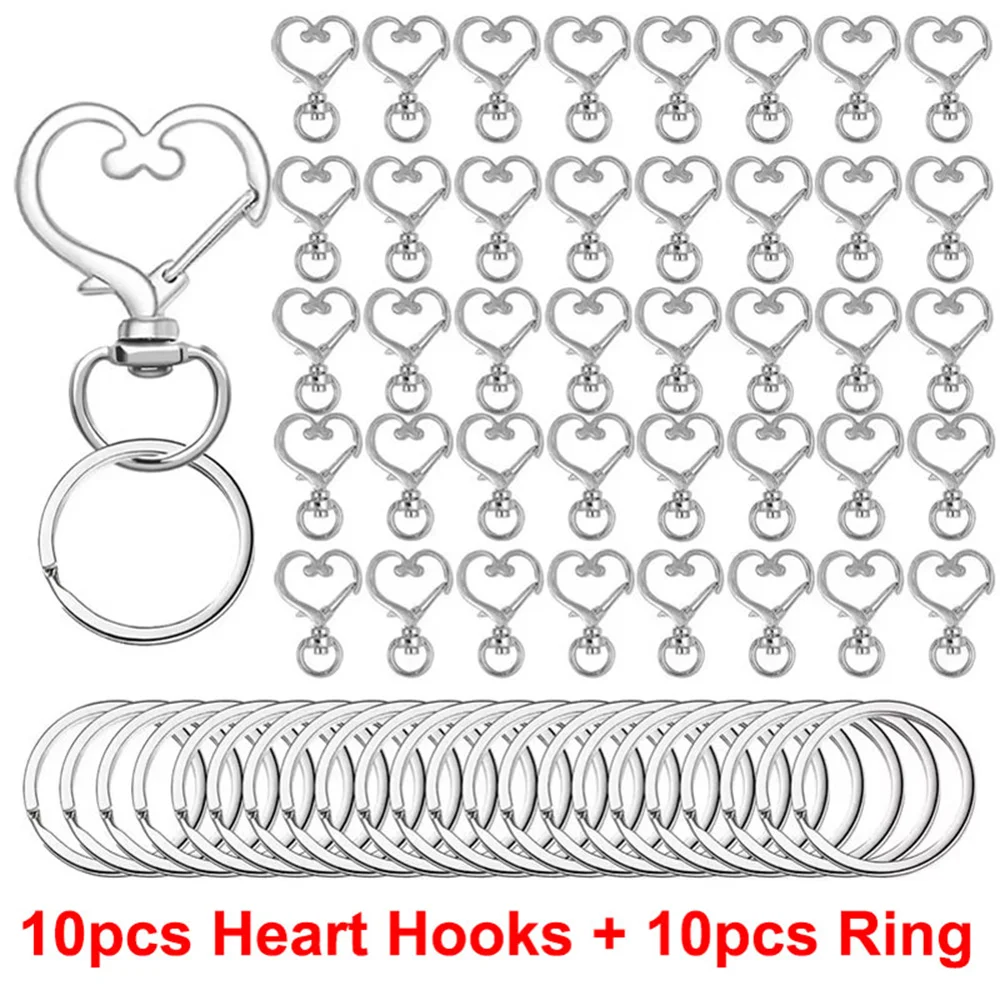 20pcs Keychain 10pcs Heart Shaped Swivel Snap Hooks 10pcs Key Ring Keychains Suitable for Keychain Lanyards Charms Jewelry DIY