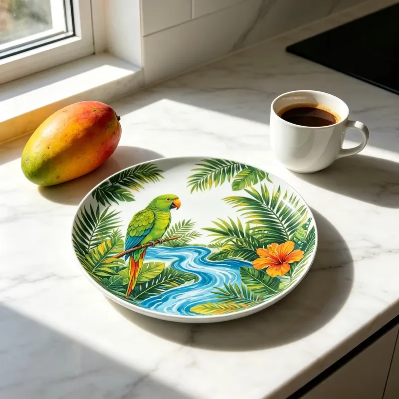 South American style environmentally friendly bone china 8 deep plate dessert plate modern style non-toxic can be dishwasher