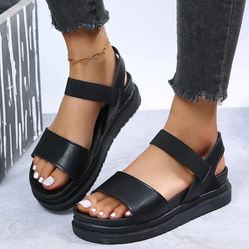 2024 New Women Summer Comfort Sandals Fashion Open Toe Flat  Ankle Buckle Strap Platform Roman Shoes Sandalias Mujer