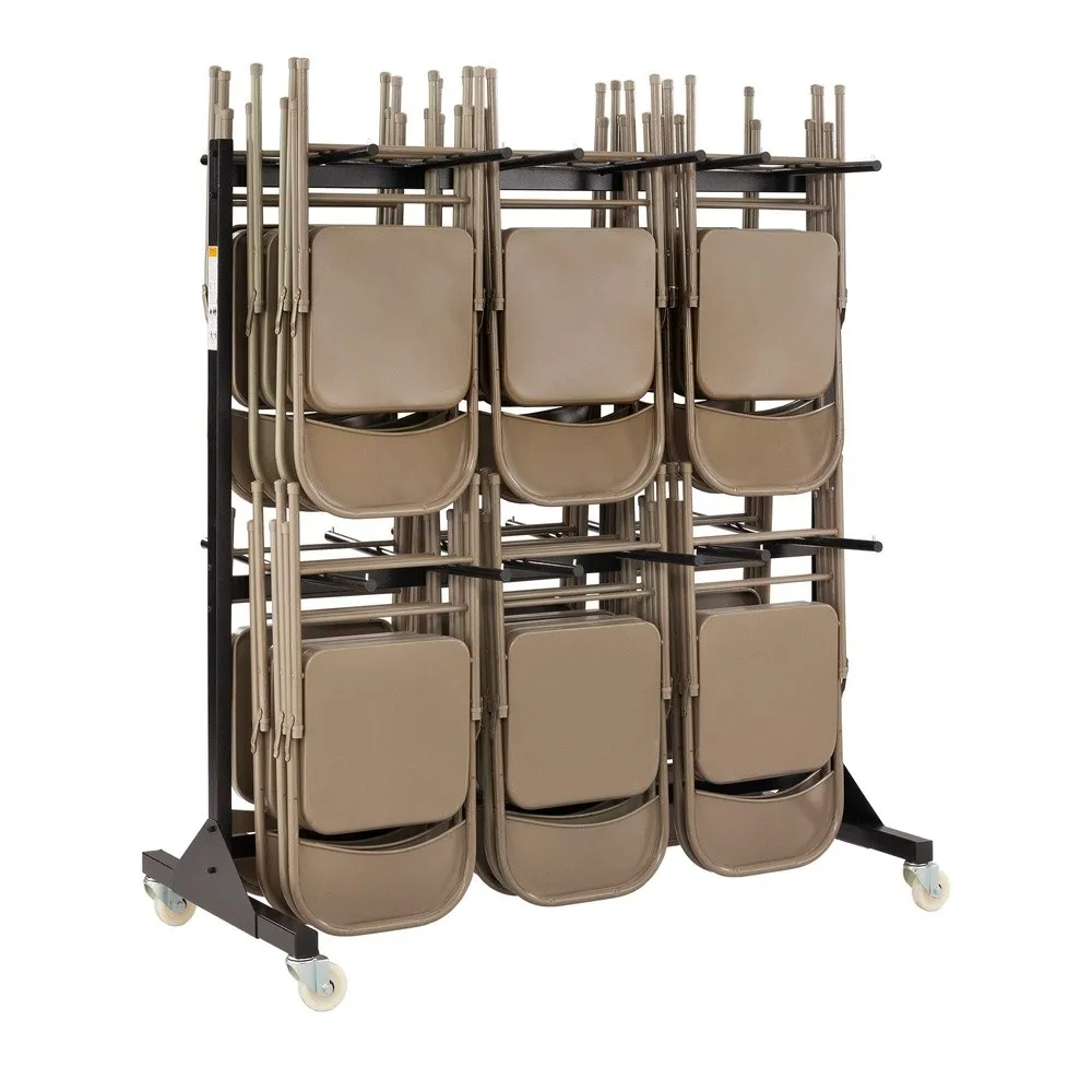 2 Tier Folding Chair Cart Heavy Duty Powder Coated Storage Cart Holds 84 Chairs Commercial Grade Steel Black