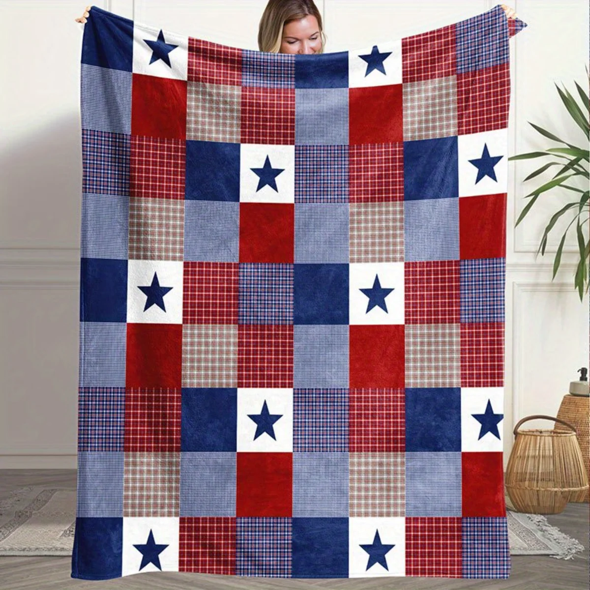 

1 fluffy flannel star patchwork flannel blanket - warm and cozy, perfect for sofas, offices, beds, camping, and Christmas.