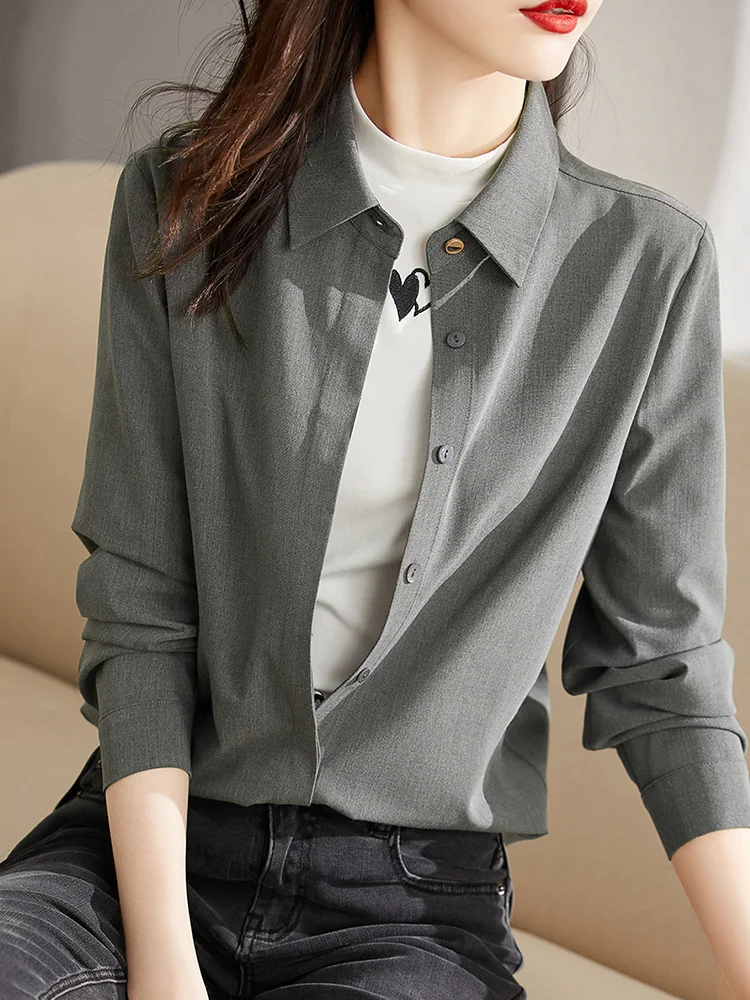 SENTUBILA Simple Female Blouse 2024 New Spring Autumn Solid Long-sleeved Temperament Fashion Office Lady Shirts 113C37011