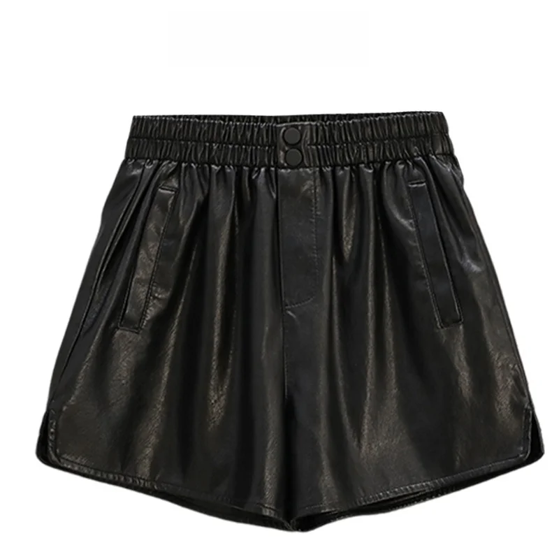 

Женские свободные утягивающие брюки из искусственной кожи с высокой талией и широкими штанинами, осенний сезон, повседневная мода