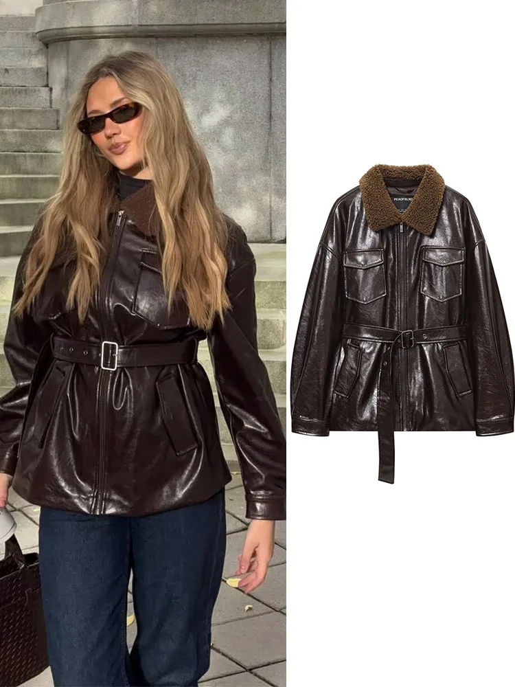 2025 frauen Winter Jacken Mäntel Casual Solide Gürtel Zipper Wolle Liner Taschen Weibliche Elegante Straße Jacke Oberbekleidung Kleidung