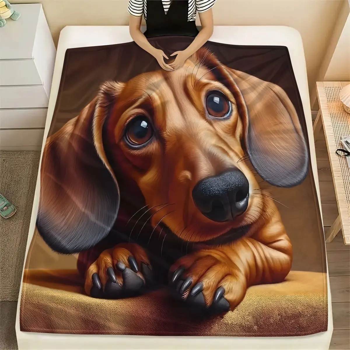 Realistic Dachshund Dog Blanket Throw for Pet Lovers Cozy Bed Decor Gift for Canine Dog Owners Home Furniture