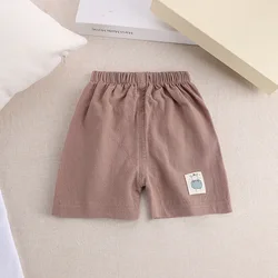 Shorts de algodão e linho para meninos e meninas, calças curtas para crianças pequenas, estilo coreano, 1, 2, 3, 4, 5 anos, verão