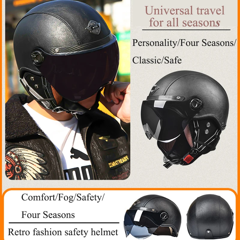 German Leather Helmet Retro Style BLACK Motorcycle Open Face Half Helmet Chopper Biker Pilot Vespa Camouflage