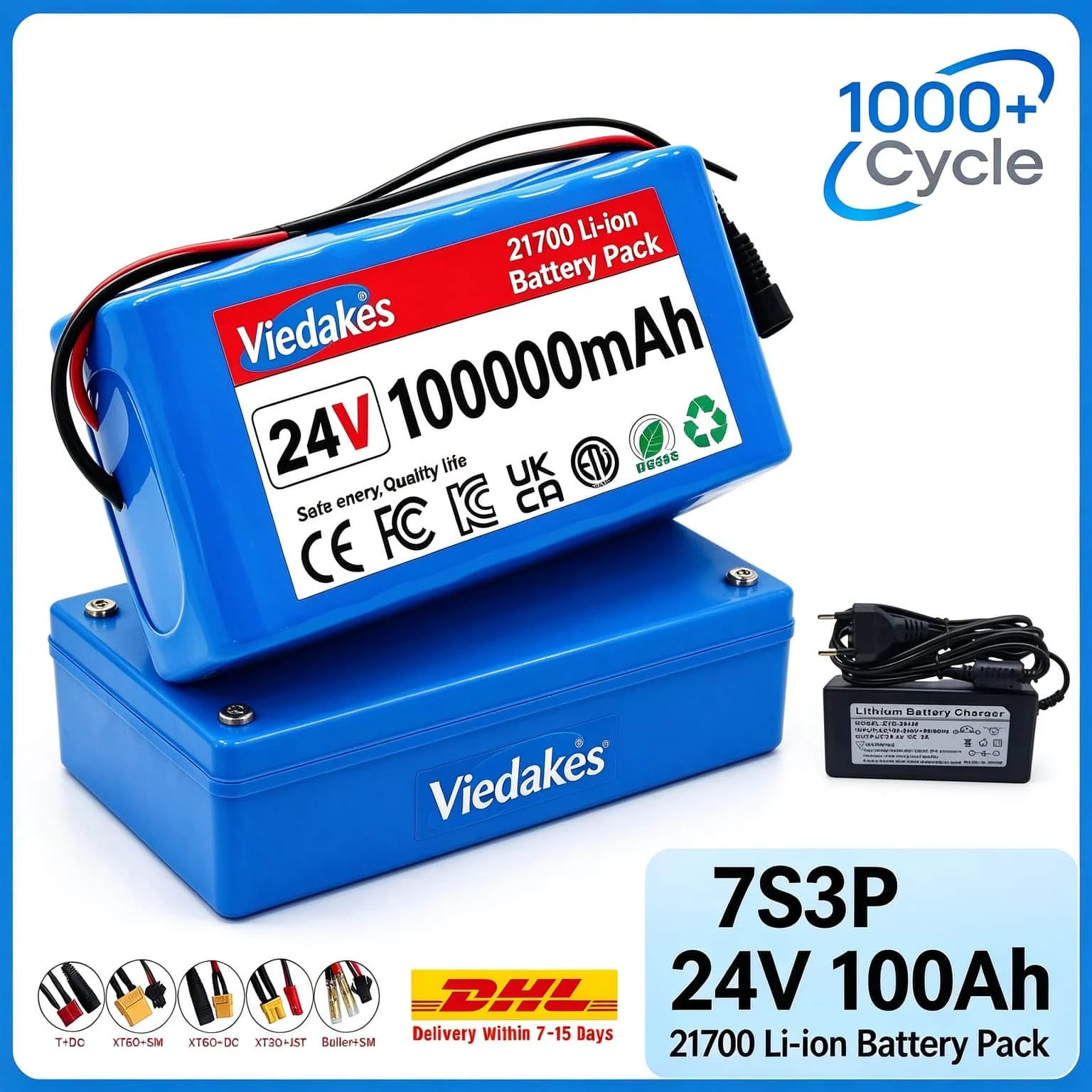 24V Lithium Ion Battery Pack Viedakes 100000mAh Deep Cycle 1000+ Cycles Li-ion Battery for Mobility Scooter Replacement