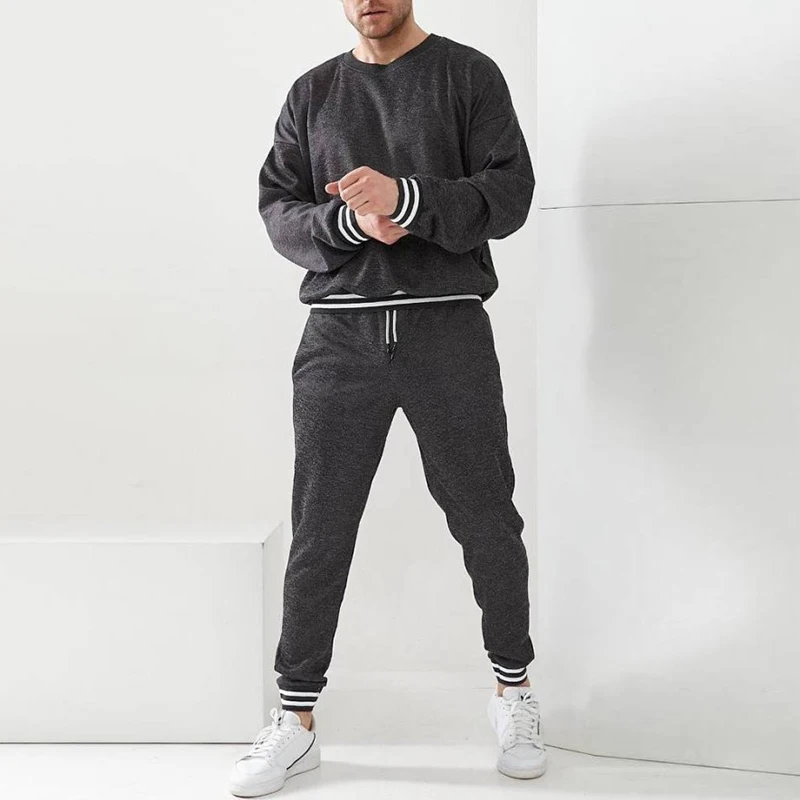 Casual Striped Patchwork Tracksuits Mens 2024 Autumn Sports Two Piece Sets For Men Fashion Long Sleeve Tops And Pants Suits Male