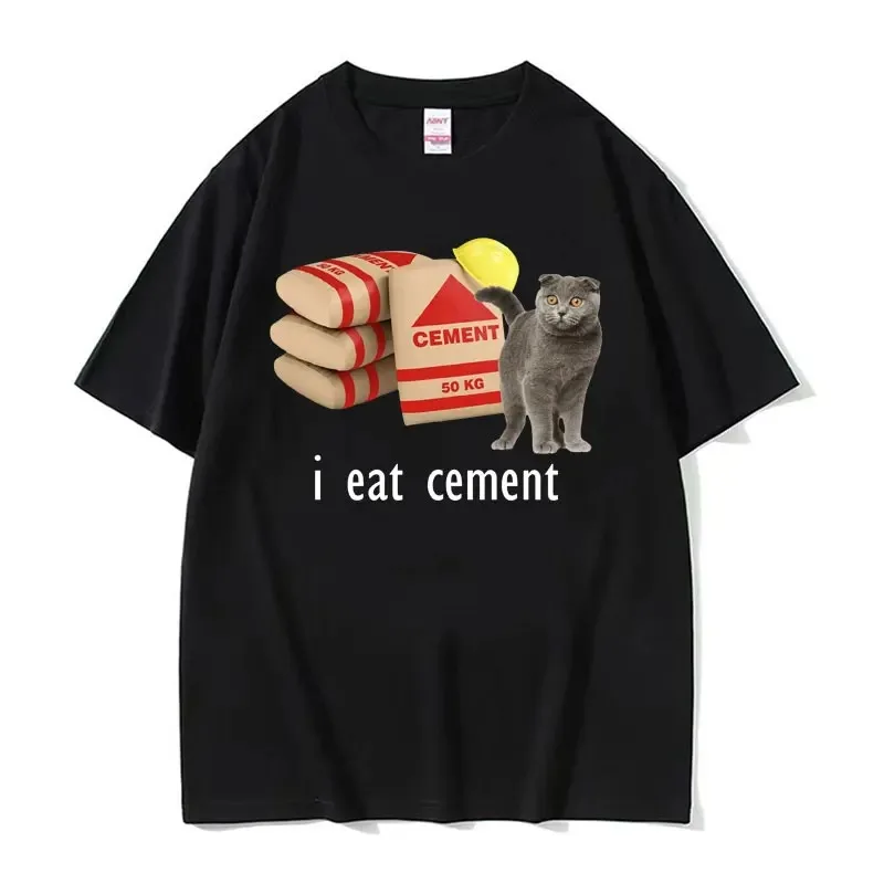 I Eat Cement Cursed Cat Funny Meme T Shirt Men Women\'s Fashion Humor Short Sleeve T Shirts High Quality Cotton T-shirt Tops 2024