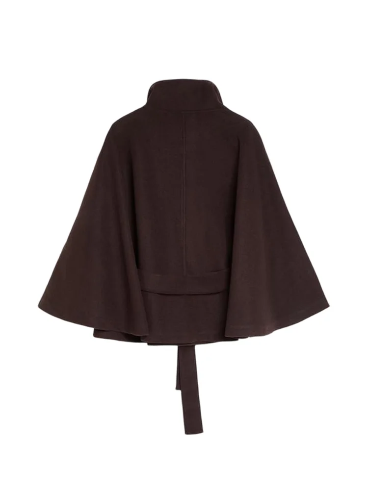 Women's Windbreaker Belted Cape Coat Oversized Jacket Stand Collar Top Autumn Single Breasted Loose Woolen Jackets Woman Clothes