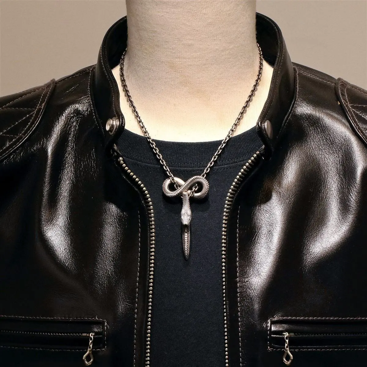 Silver giant snake necklace, niche carved snake scale pendant, men's necklace, punk style jewelry