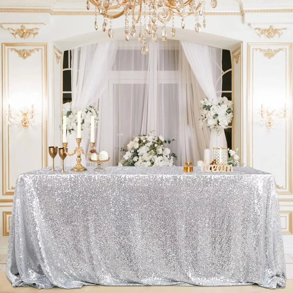 Creative Rectangular Party Sequin Tablecloth Solid Color Polyester Dinner Table Cover Sparkling Table Decoration Wedding