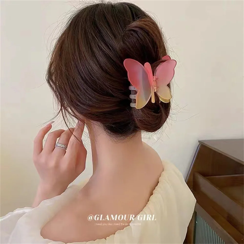 Cute Sweet Jelly Color Gradient Butterfly Hair Claw Clip for Women Lovely Elegant Ponytail Clips Barrettes Crabs Hairpins