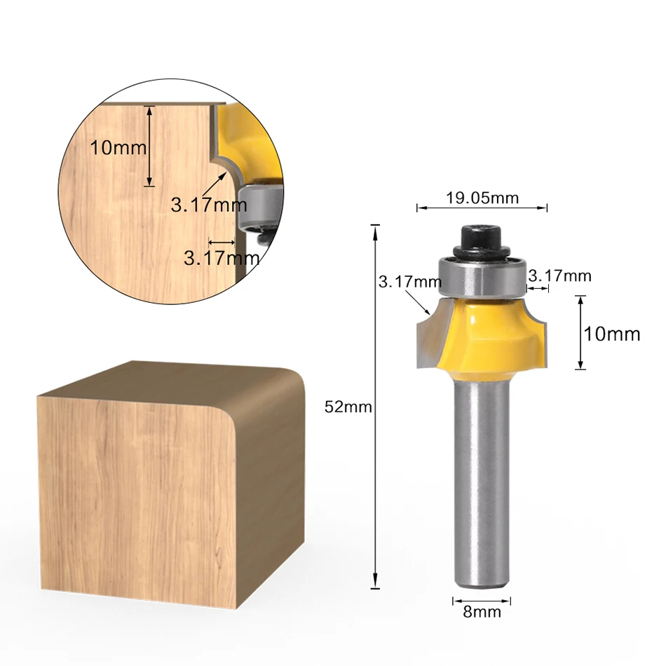 8mm Shank Corner Round Over Router Bits with Bearing Concave Radius Milling Cutters for Wood Woodworking Tools