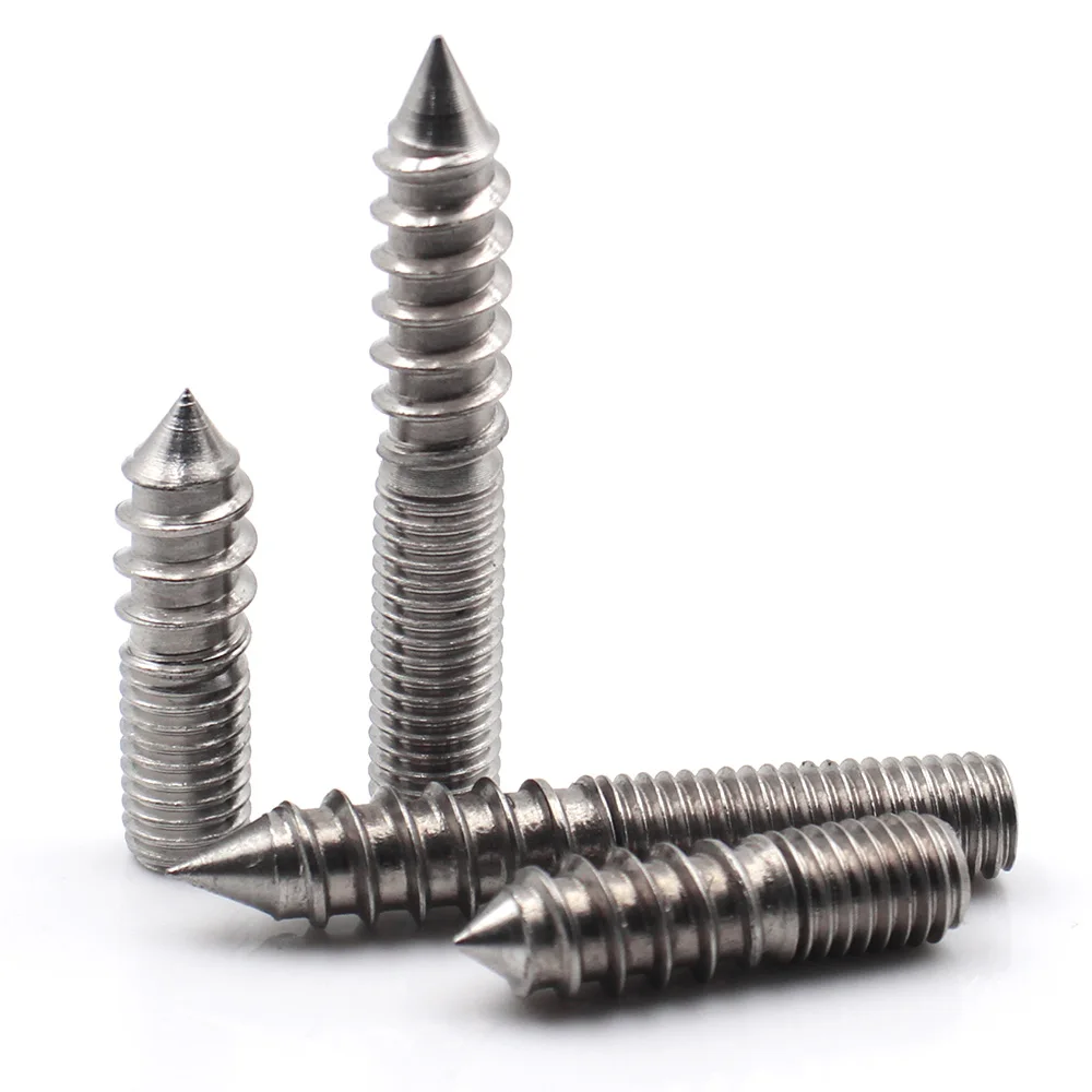 304 Stainless Steel Hex Socket Hanger Bolts Double Ended Self Tapping Threaded Stud Screws Pointed Tip M4 M5 M6 M8 M10 M12