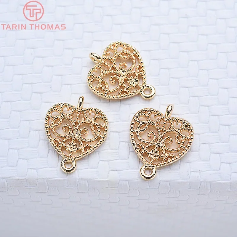 (1543)10PCS 9x10MM 24K Gold Color Plated Brass Hearts Charms Pendants High Quality Diy Jewelry Accessories