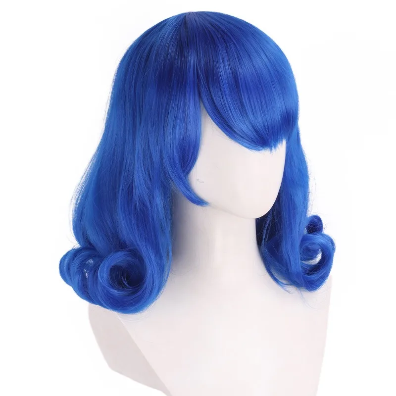 Juvia Lockser – perruque de rôle Anime Fairy Tail Cos, couvre-chef de personnage de sorcier, couvre-chef de fête, cheveux courts bouclés bleu foncé