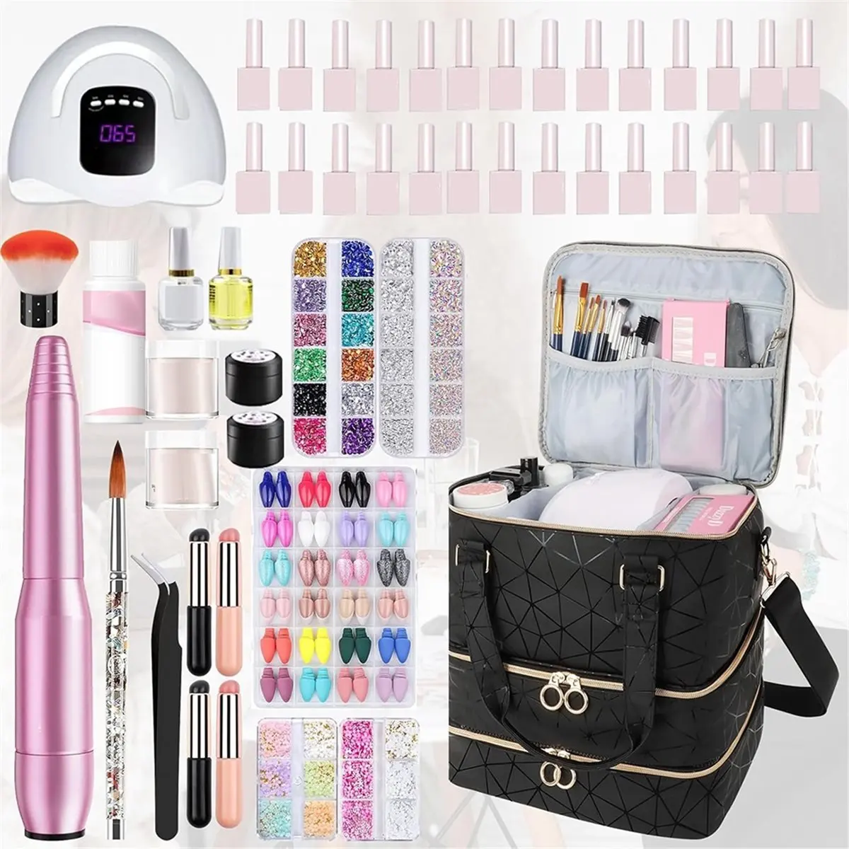 NEW Nail Polish Organizer Bag Holds & Nail Lamp, 3 Layers Detachable Storage Case PU Leather