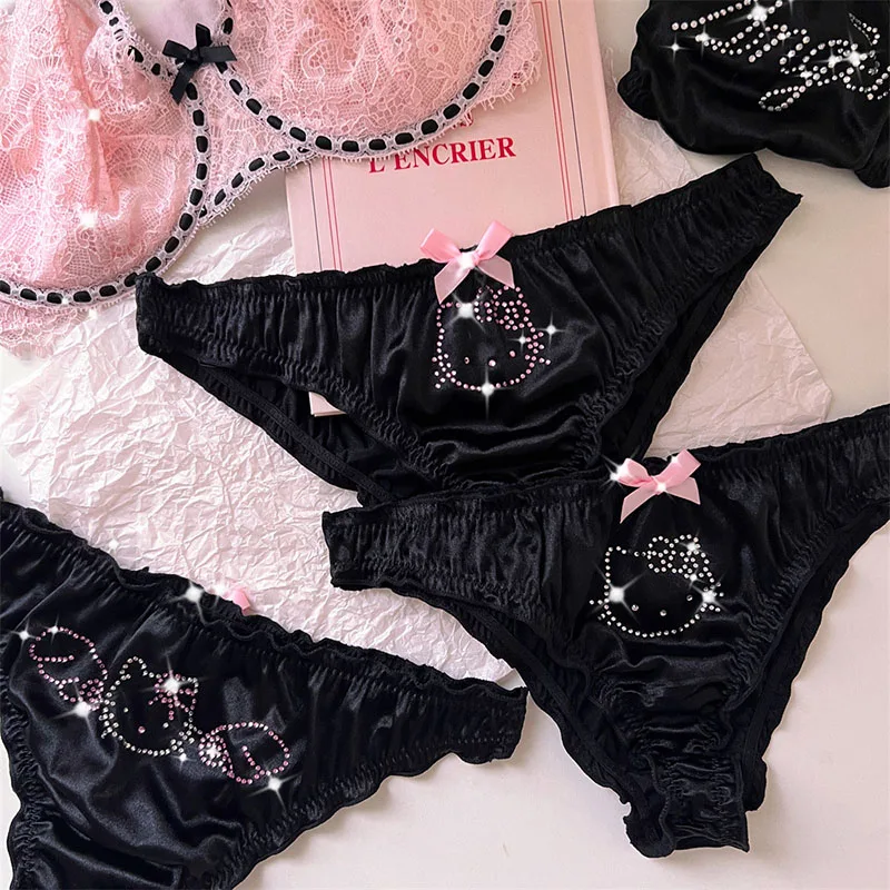 

New Hello Kitty Underwear With Diamonds Sweet Cute Printed Briefs Y2k Cosplay Women's Casual Sexy Pink Panties Sanrio Gift