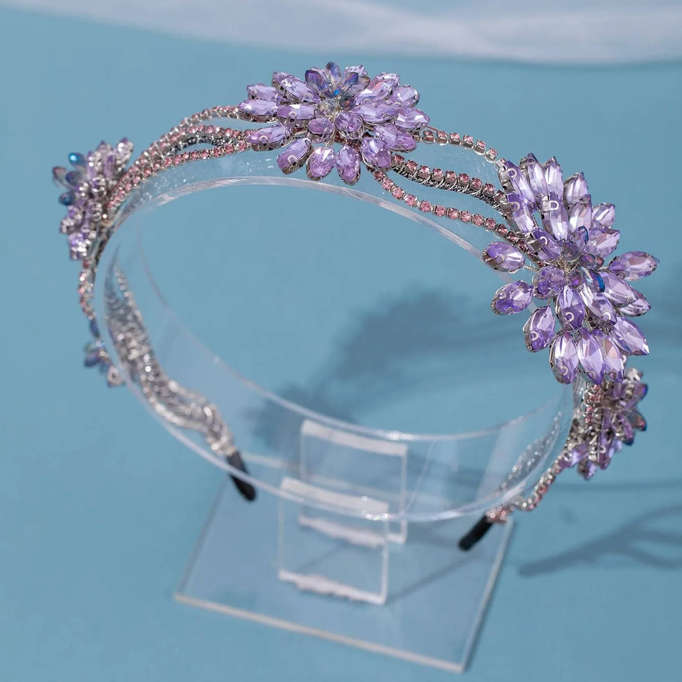 

Baroque Luxury Purple Crystal Pearls Bridal Tiaras Crown Rhinestone Pageant Diadem CZ Headbands Wedding Hair Accessories