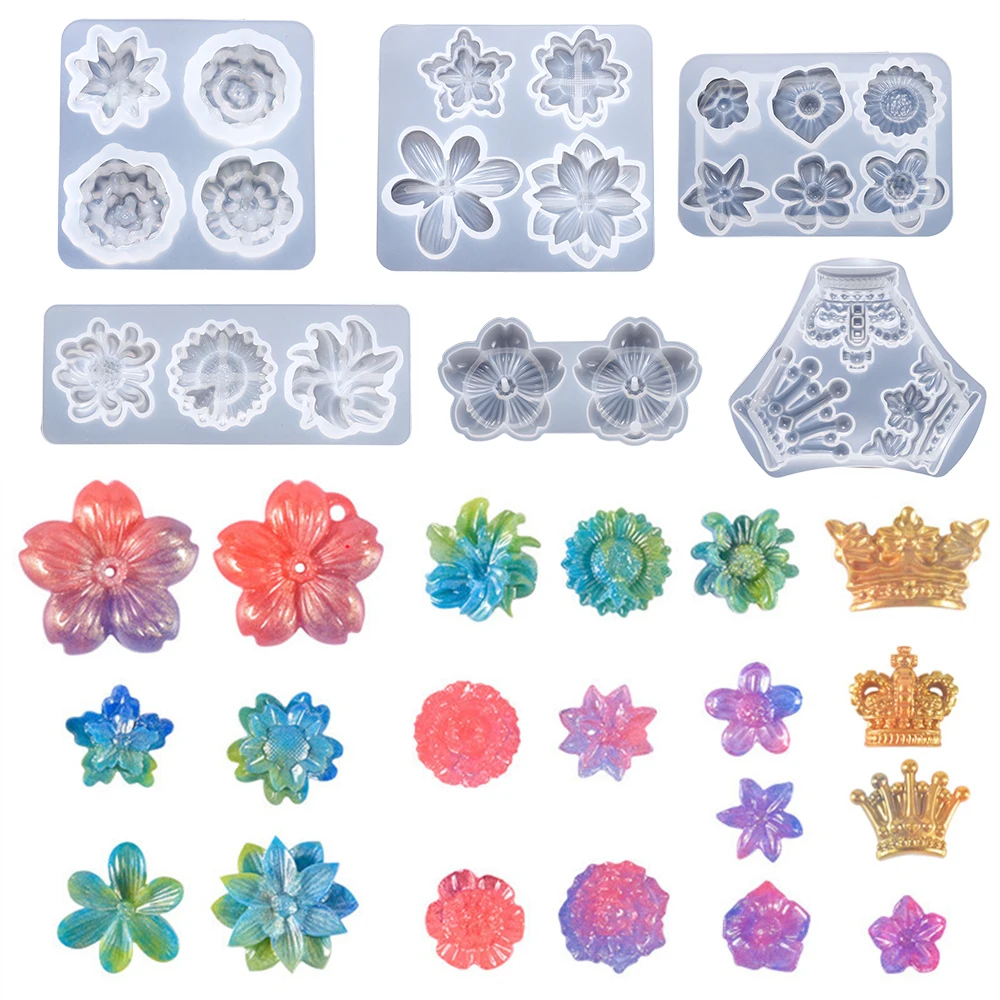 Flowers Patch Silicone Mold Crown Epoxy Resin Moulds for DIY Epoxy Resin Crafts Hairpin Jewelry Decoration Jewelry Accessories