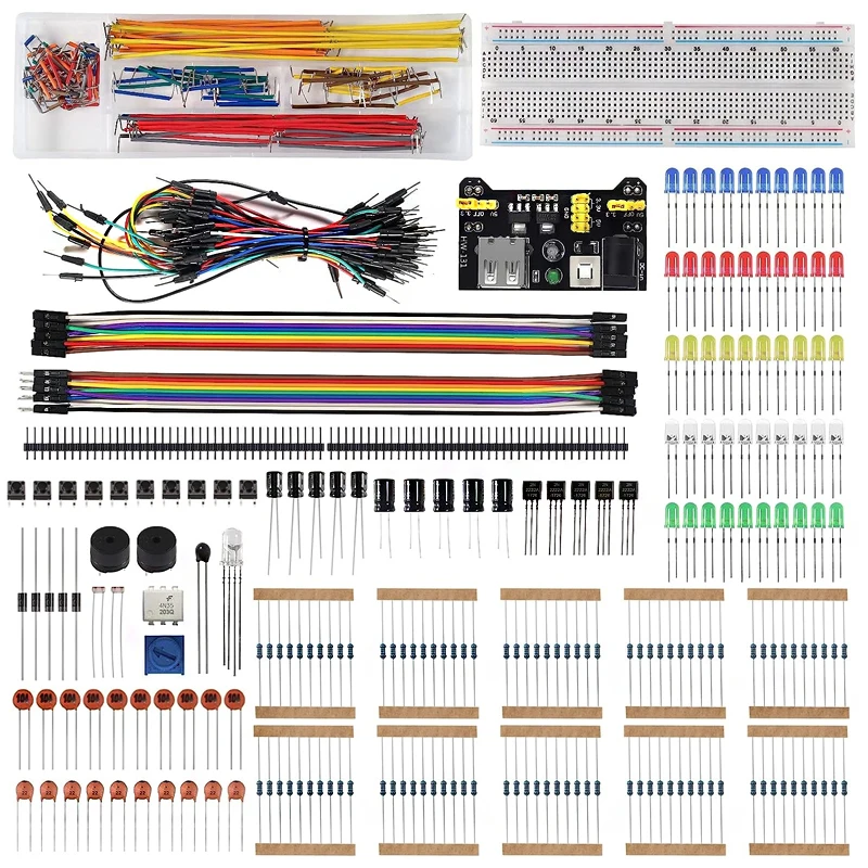 

Ассорти комплектов электронных компонентов своими руками для Arduino, макетной платы 830 точек, светодиодов, перемычек, резисторов, конденсаторов