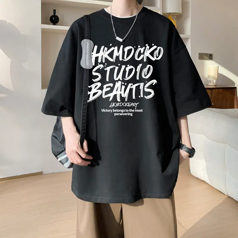 

Men's Cotton Oversized T-shirts White Fashion Mens 5XL T Shirt Casual Summer Wear Letter Print Tee Shirts for Men Clothes