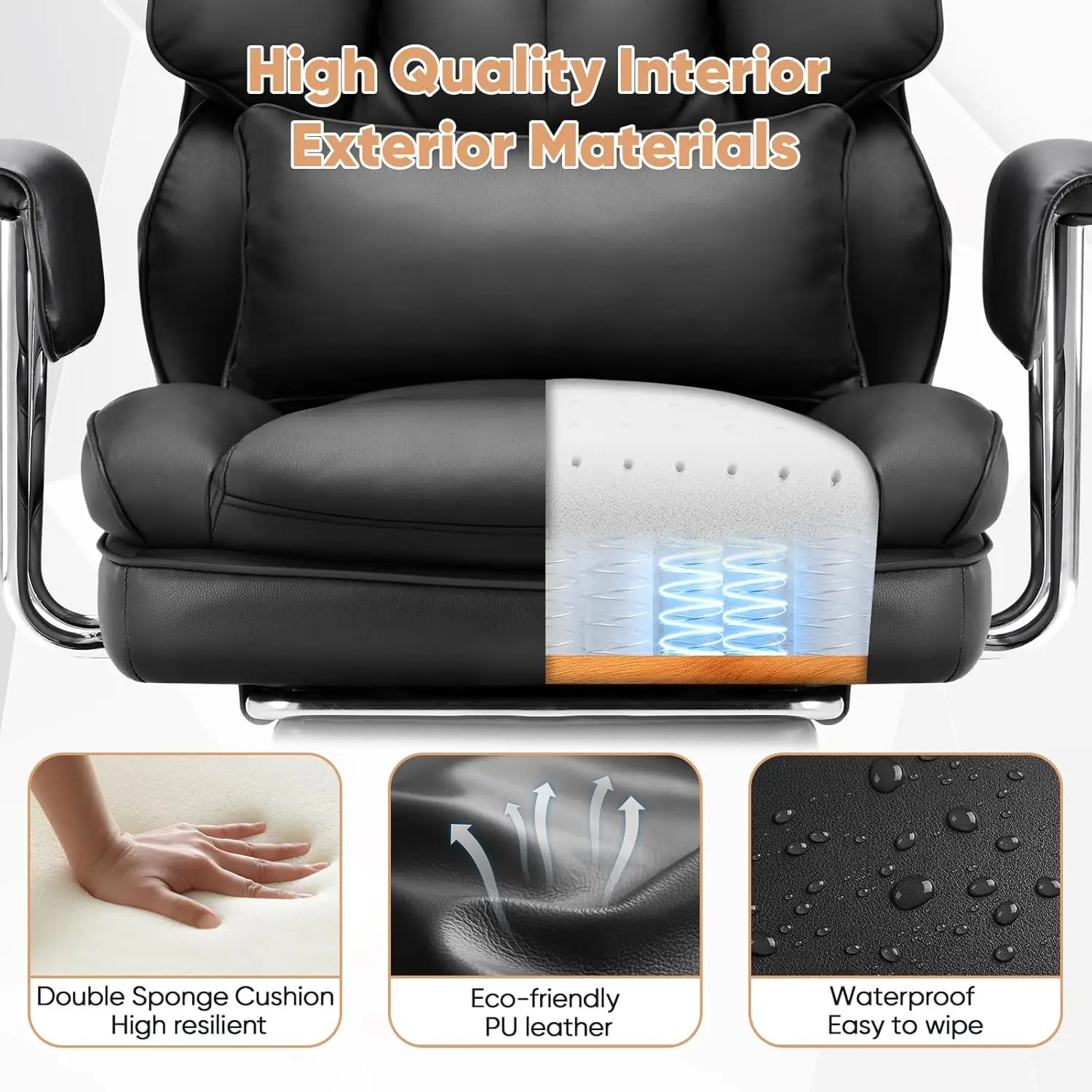 Executive Home Office Desk Chair - Ergonomic Big Tall High Back with Footrest & Lumbar Support, Reclining Height Adjustable