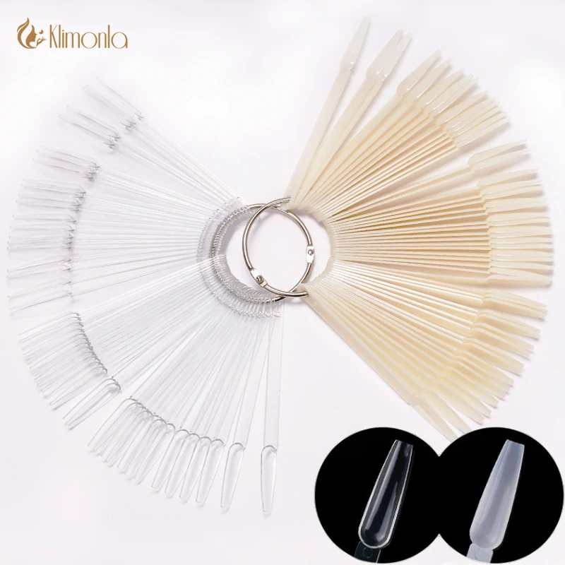 

50pcs/set Nail Art Tips Display Fake Acrylic Tips for Nail polish Swatches Nail Color Sample Ballerina Shape False Nail Display