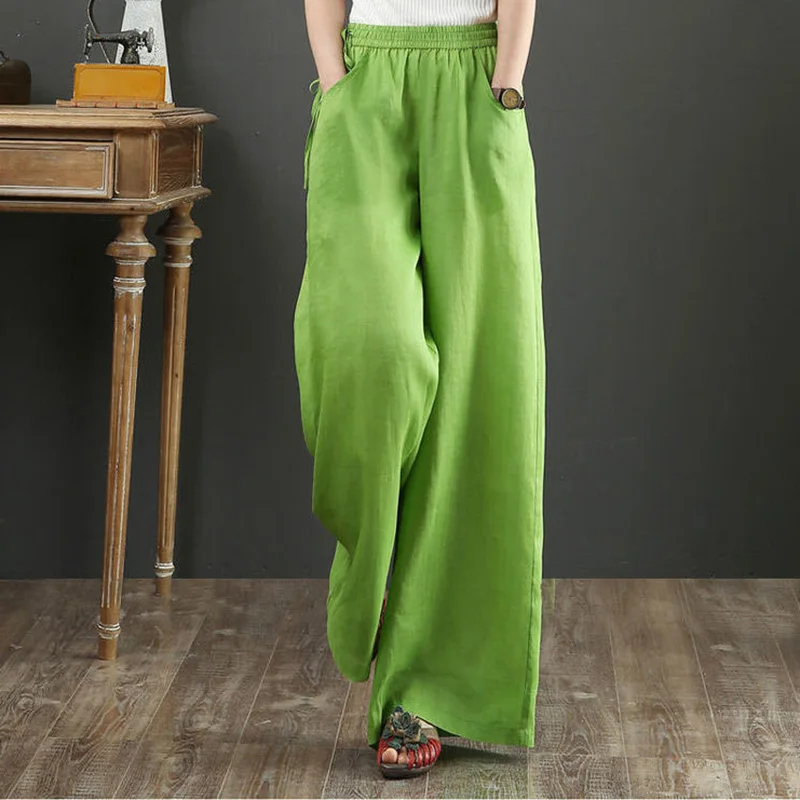 

Double-layer Cotton and Linen Wide-leg Pants Women's Autumn and Summer New Fashion Pocket Retro Loose High-waist Linen Trousers