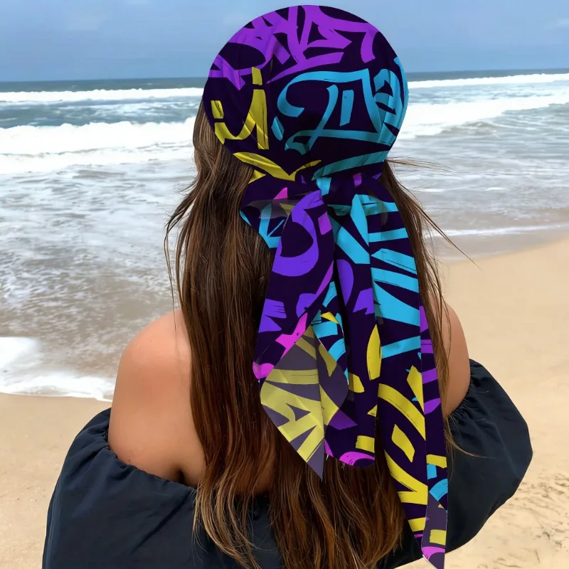 90x90cm Colorful Graffiti Square Scarf,Polyester Satin Bandana for Men Women,Street Style Head Wrap Neck Scarf,Hip Hop Accessory