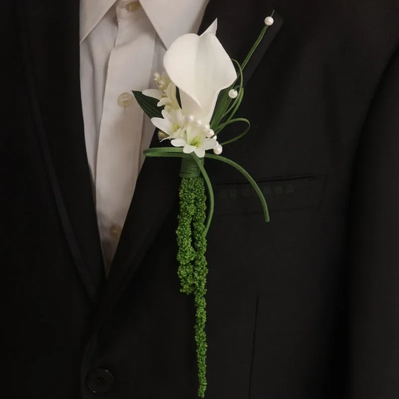 Korean wedding best man bridesmaid groom bride purple handmade corsage calla lily brooch