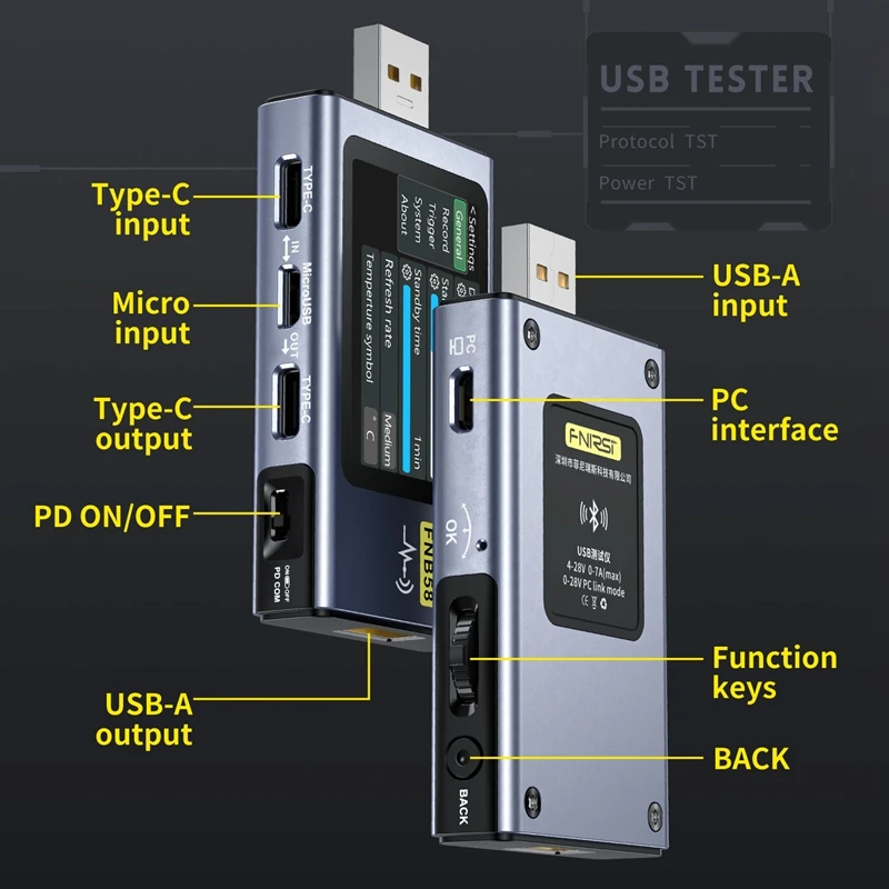FNIRSI 4-28V Digital USB Voltmeter Ammeter Battery Power Tester Type-C Fast Charge Detection Trigger Capacity Ripple Measure 7A