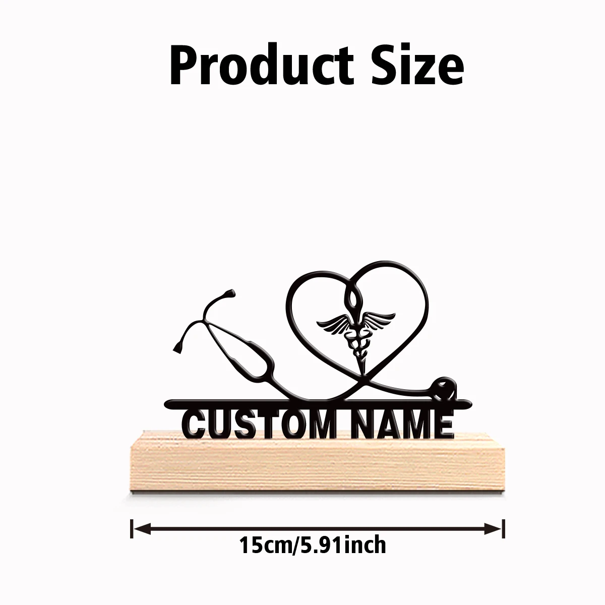 1pc Abstract Stethoscope Personalized Name Metal Statue Iron Ornament Metal Sculpture With Wood Base Art Crafts With Wood Base