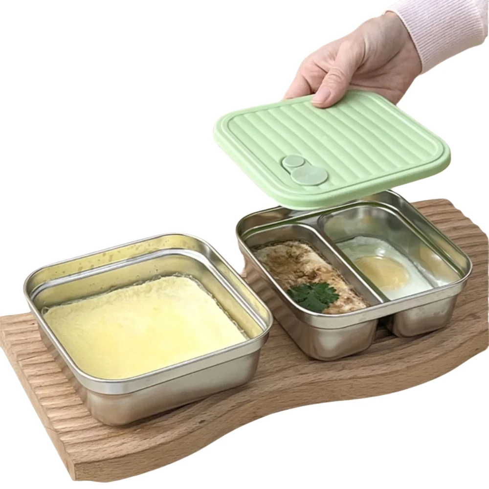 

304 Stainless Steel Square Lunch Box Portable with Lid Fruit Salad Food Container Stackable Leak Proof Bento Box Student Adult