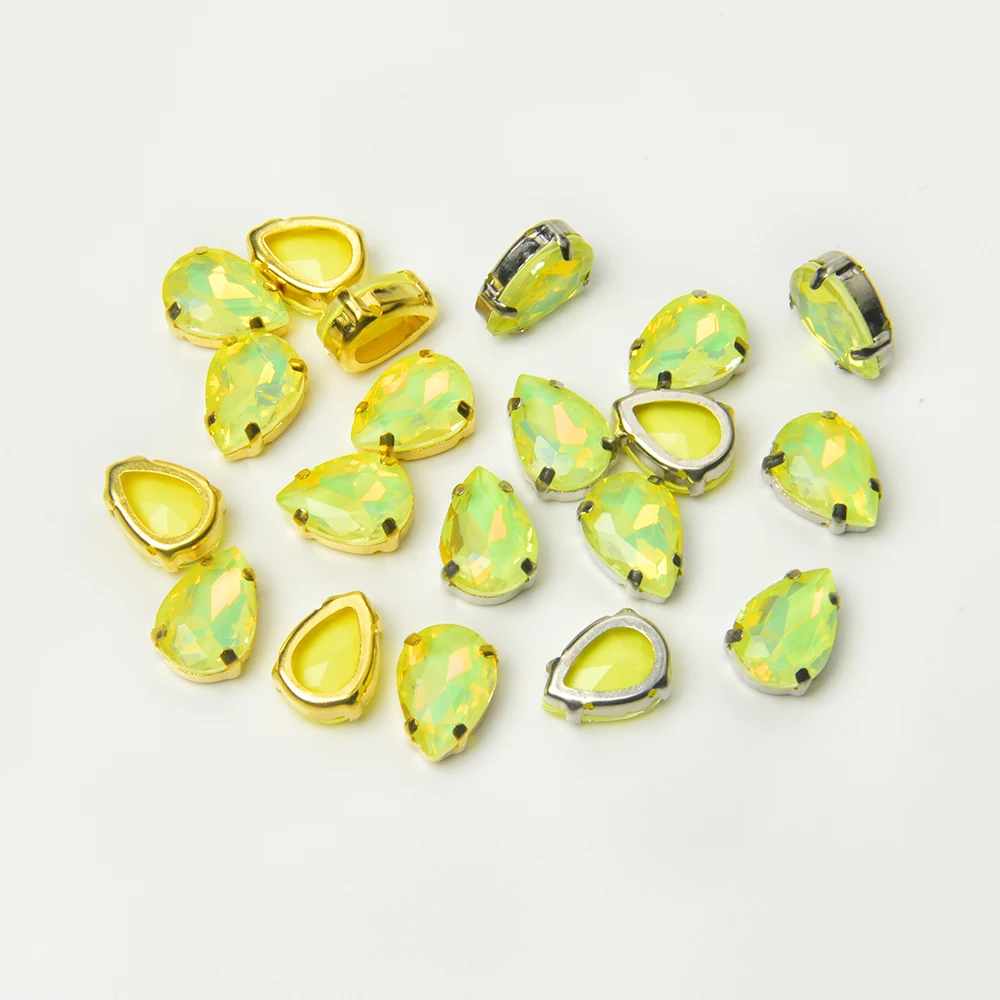 كريستال مرصع بأحجار الأوبال ، خيط دمعة على الحجارة ، زين لامع لإكسسوارات الملابس ، ذهب وفضة ، 10*14