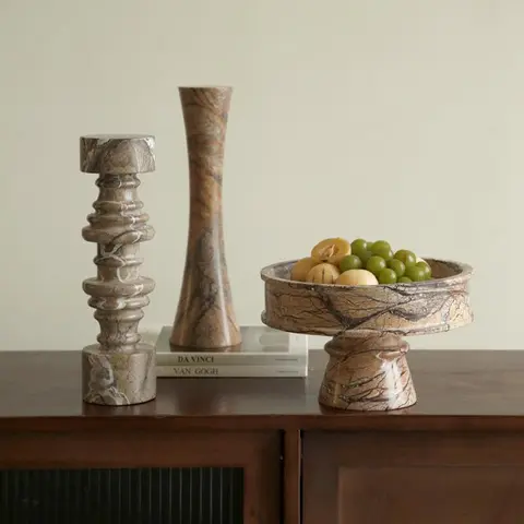 Vintage Natural Marble Candle Holders Decorative Candlestick for Wedding Dinning Party