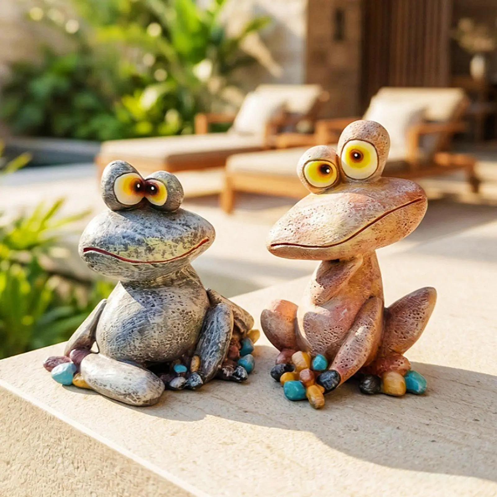 Frog Figurine Resin Funny Weather-Resistant Decorative Cute Animal Garden Sculptures for Patio Lawn Backyard Porch Courtyard