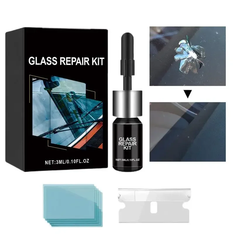 

Glass Chip Repair Kit Glass Repair Kit Fluid Quick Fix Windshield & Tools For Chips Cracks Star-Shaped Crack