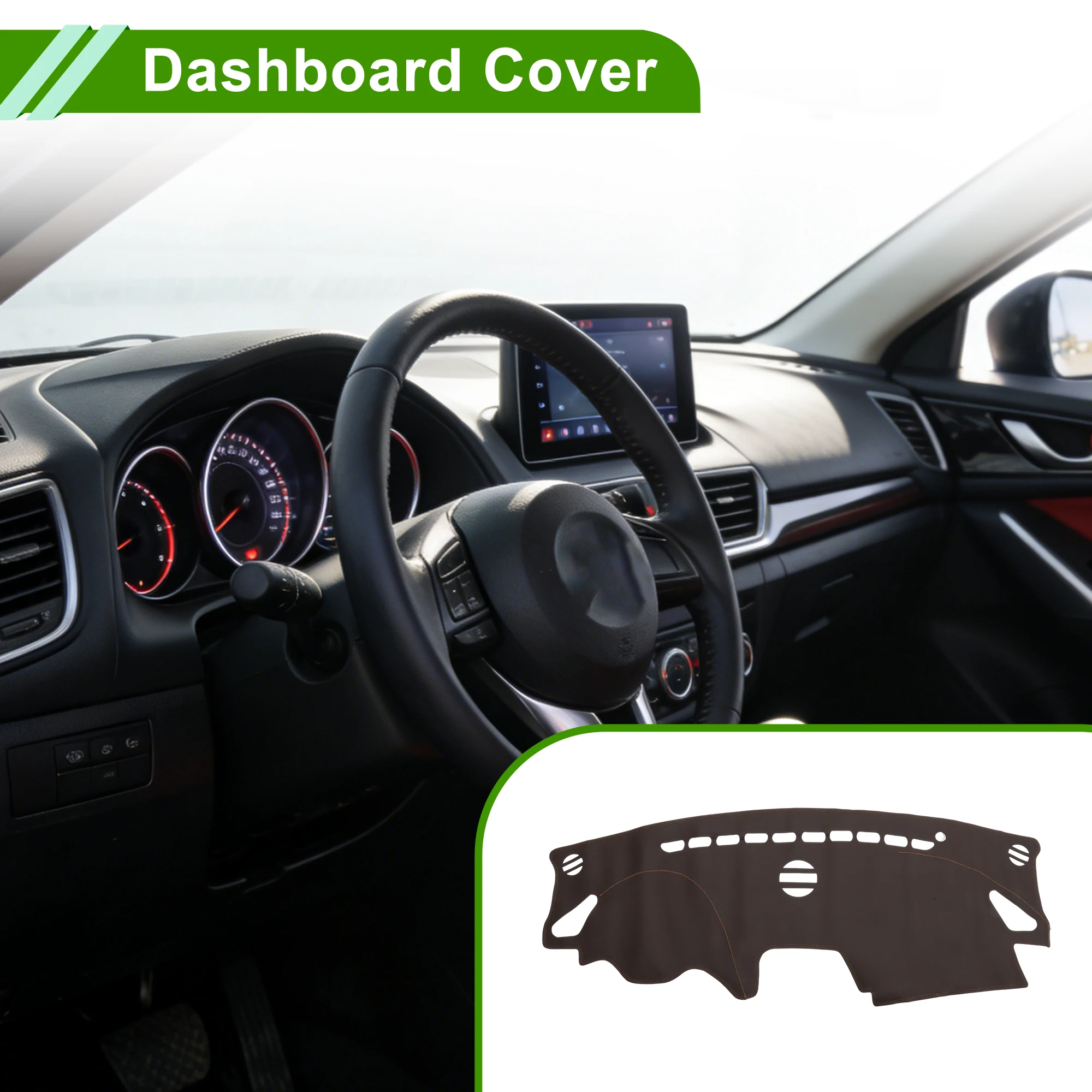 

UXCELL Dash Cover for Mazda 3 Axela 14-19 No Hud Dashboard Cover Faux Leather Brown 1Pc