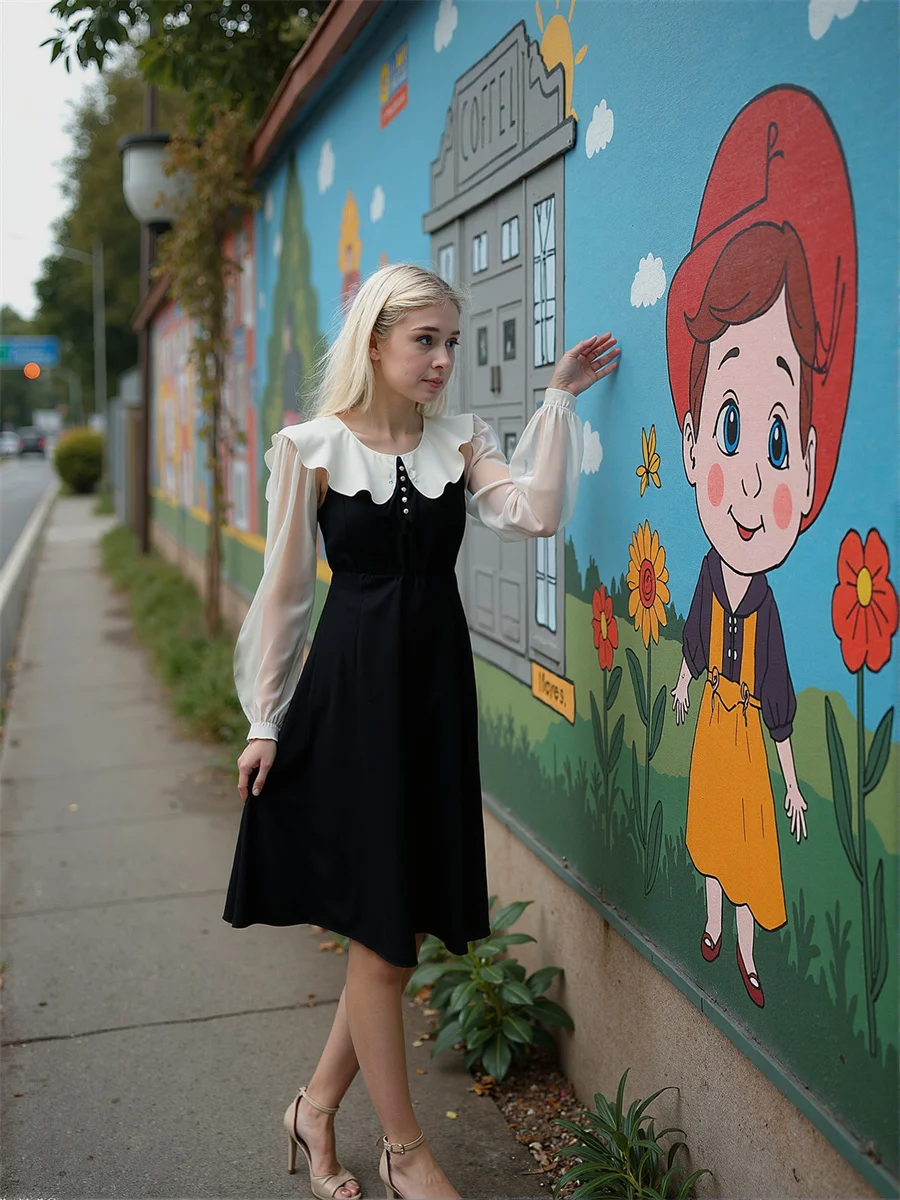 Vestido feminino preto drapeado em camadas babados linha a decorar decoração designs decorativos desejo detalhes diagonal diamantes jantar