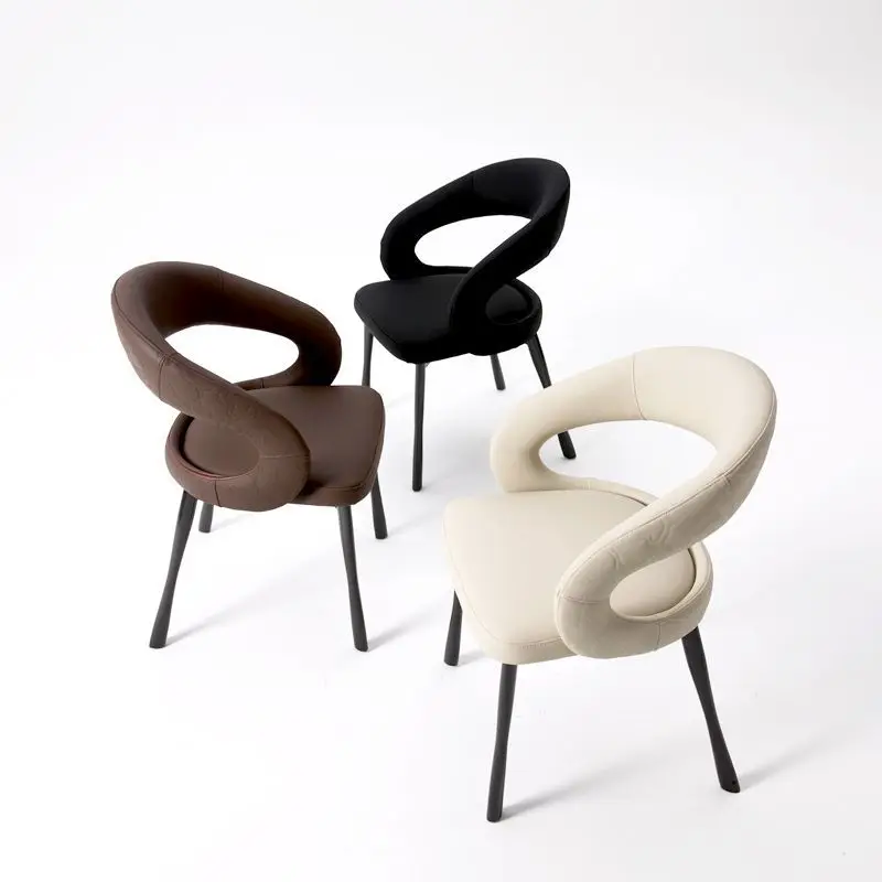 Italian Style Microfiber Leather Dining Chair New Craftsman Back Chair Designer Minimalist Upholstered Dining Chair