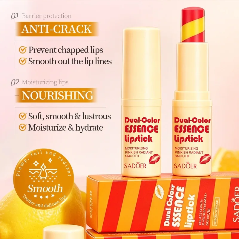 Two Color Essence Orange Moisturizing Lipstick, Creating Soft And Moist Lips Day And Night Care, Gloss Lip Hydrating