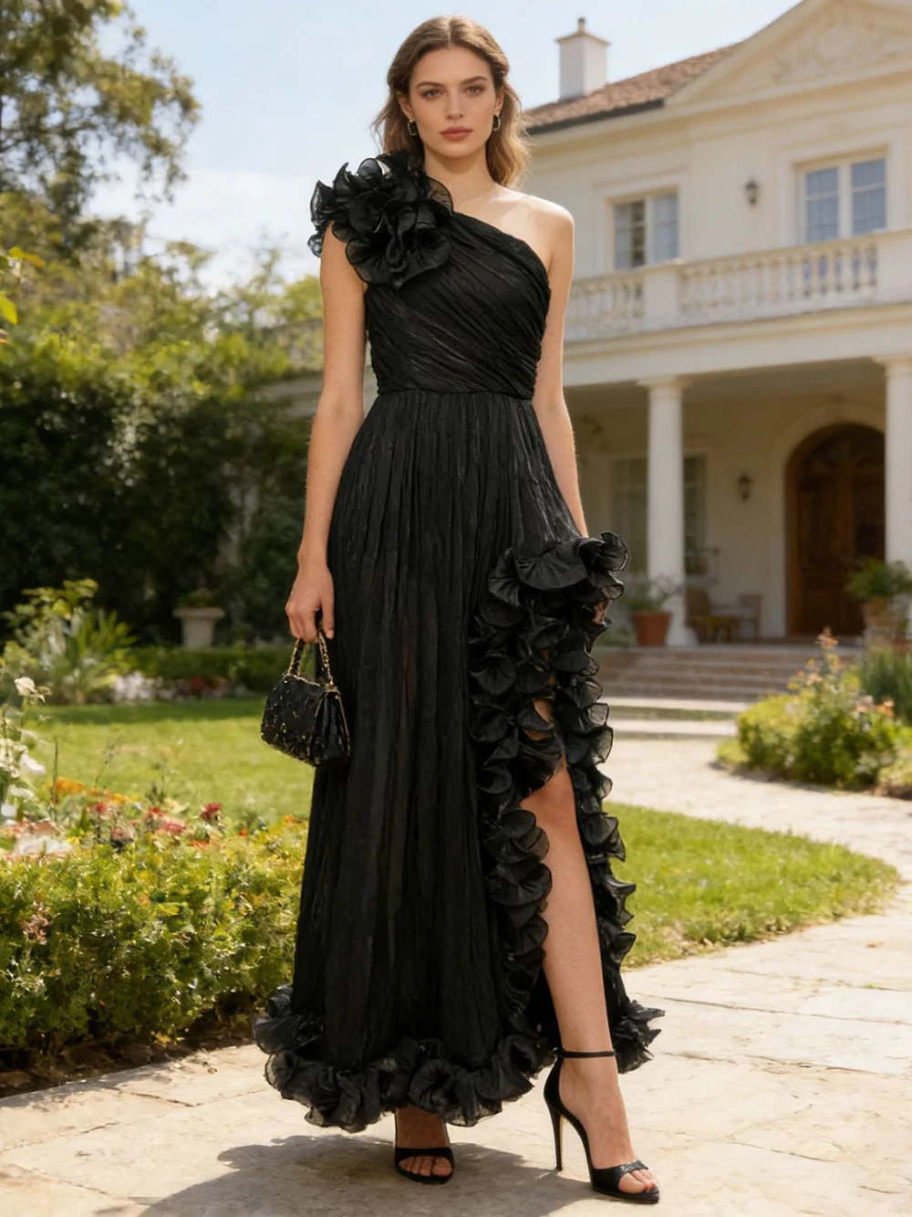 

European and American 2026 Spring New Style Sleeveless Long Skirt with Lotus Leaf Edge Splicing For Slimming And Slimming Dress